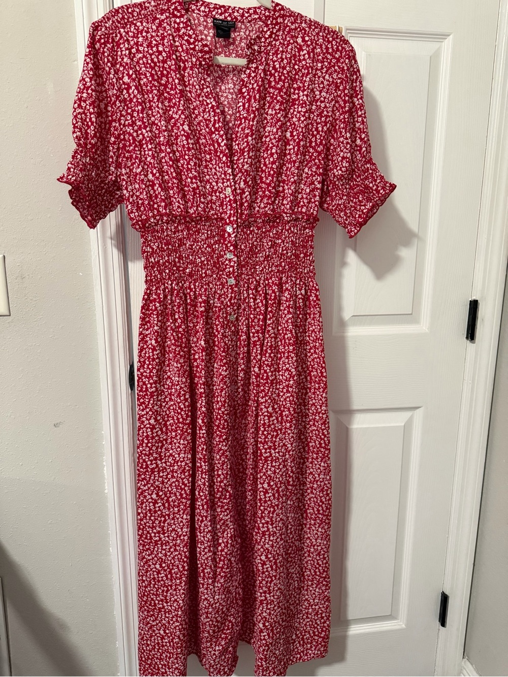 Red Floral Smocked-Waist Maxi  Dress